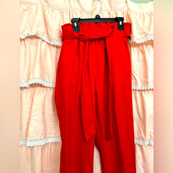 Women’s red paper bag waist pants - Picture 4 of 4